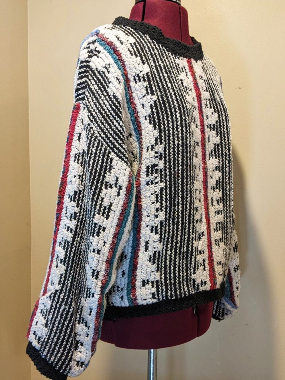 Vintage 1980s Allen Wah 3D Textured Sweater Women’s Medium Grandpa Dadcore Coogi